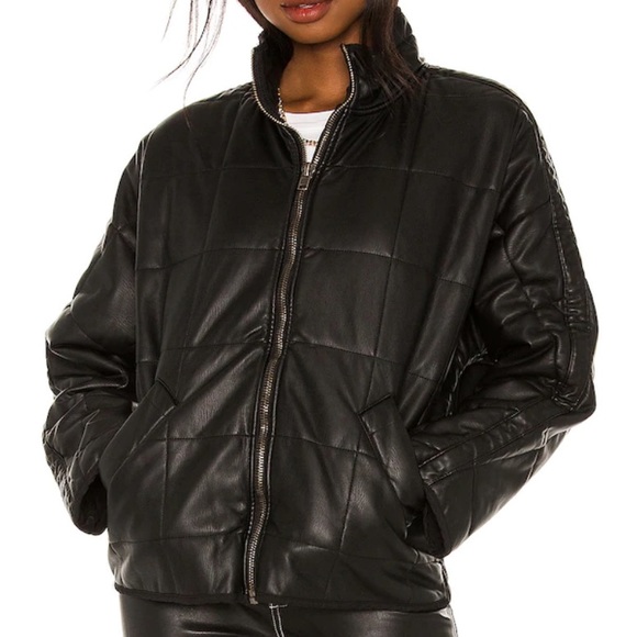 NWT Free People Quilted Vegan Leather Bomber Jacket in Black - Picture 12 of 16